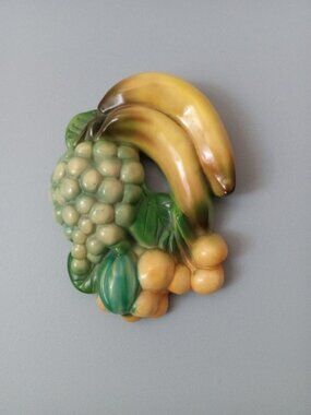 Chalkware Fruits Wall Decor Banana Grapes Cherries Vintage Antique Authentic 50'